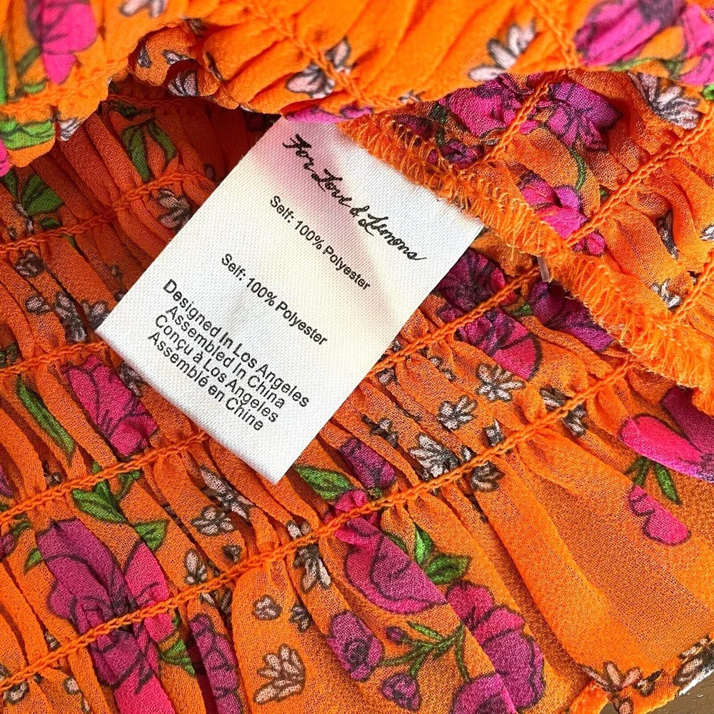 NWT For Love & Lemons Peony Smocked Crop Top in Tangerine Size XS - Picture 9 of 10